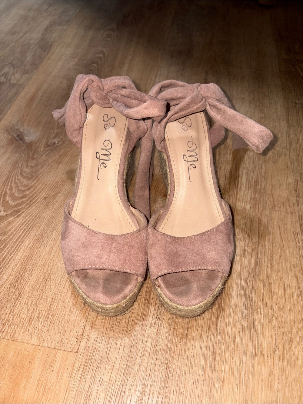 So Me Blush Pink Suede Espadrille Wedge Sandals Size 6.5